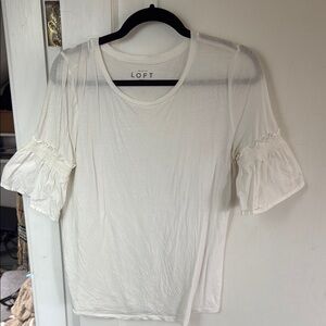 LOFT Women's White Ruffle Sleeve Top